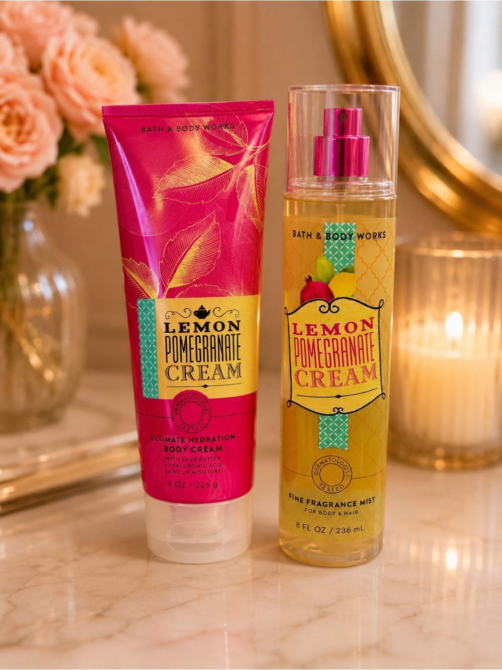 Bath & Body Works Lemon Pomegranate Cream Body Cream & Mist - Pink & Yellow